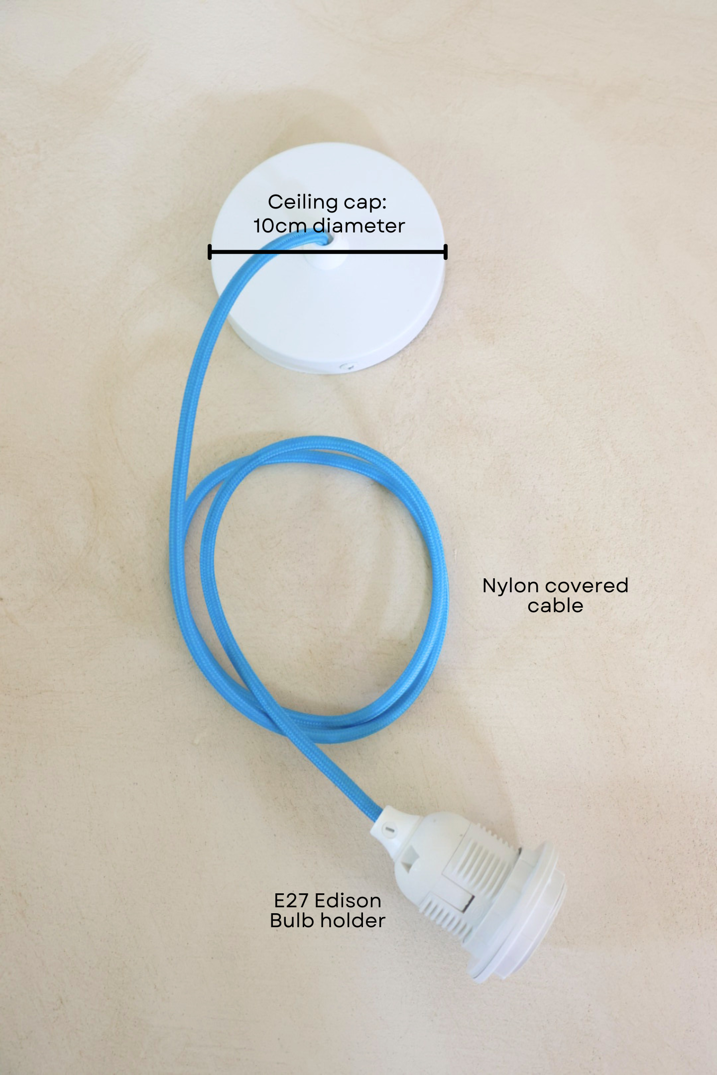 Ceiling Pendant Kit E27 - Blue nylon electrical cable