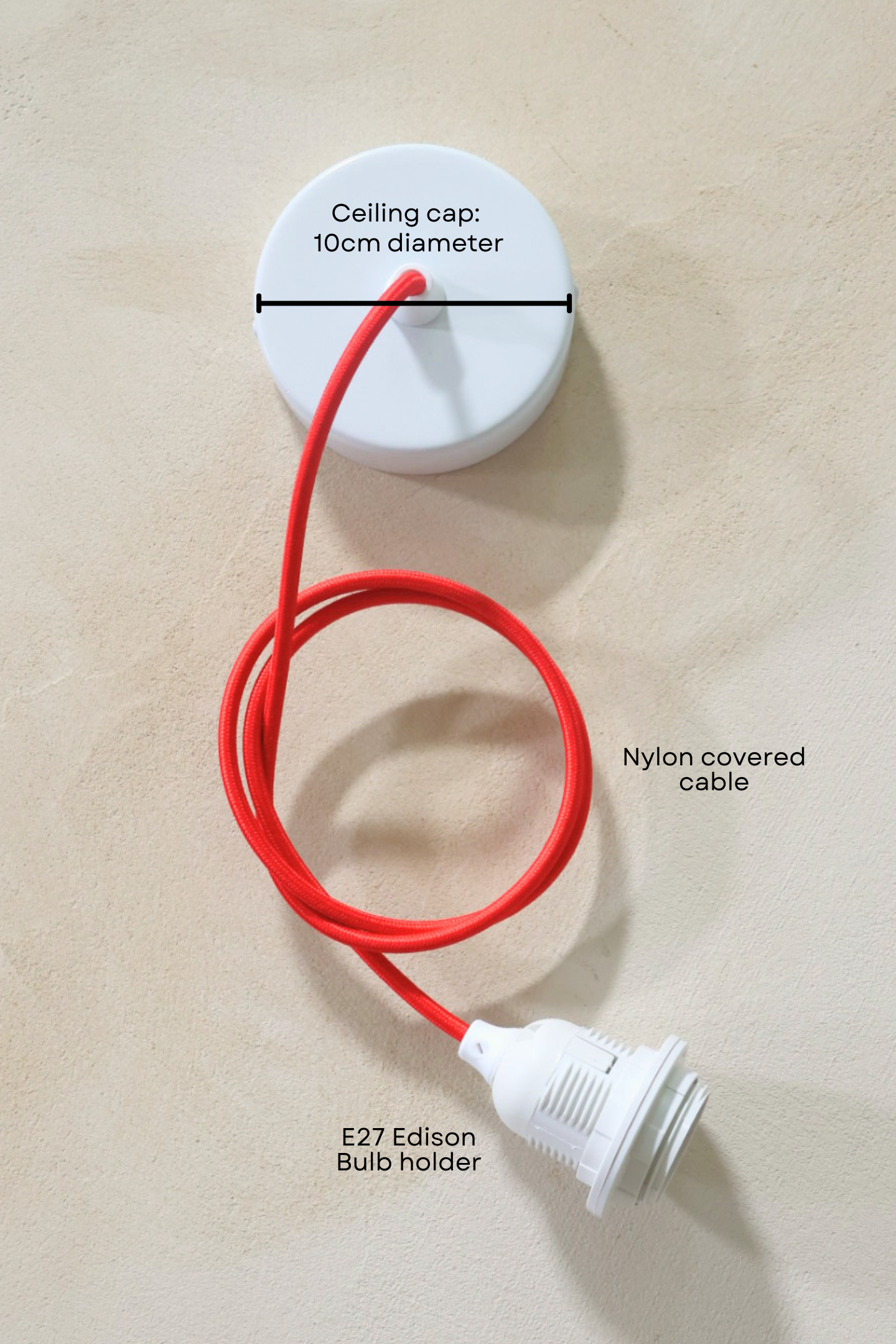 Ceiling Pendant Kit E27 - Red nylon electrical cable