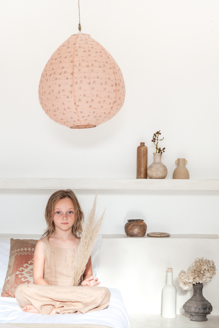Starshine Prints Shade - Charcoal on Blush Pink Linen