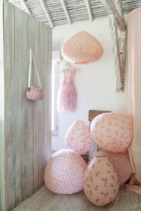 Kids & Nursery Linen Shades - Little Leaf Charcoal Prints on Blush