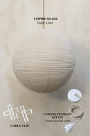 Ceiling pendant light with Empire Shade, linen-covered cable, and cable clip on a neutral background.
