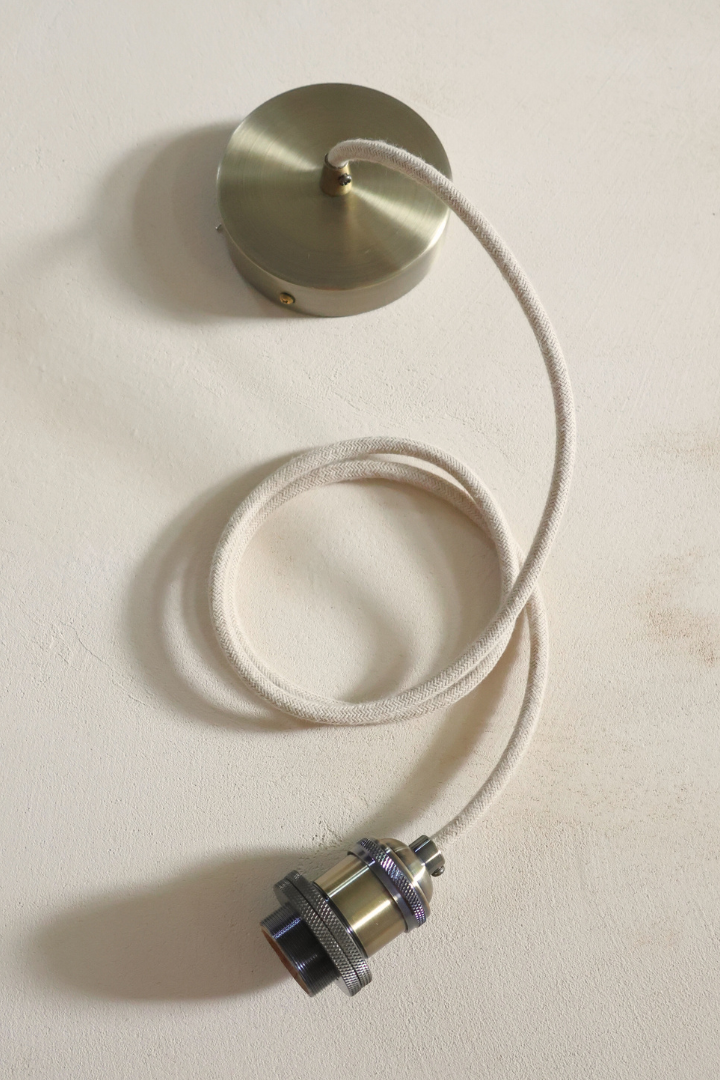 Brass Ceiling Pendant Kit E27 - Linen covered electrical cable
