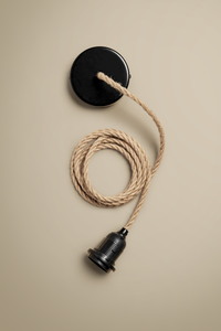 Ceiling pendant kit E27 - twisted jute-covered electrical cable (black/white)